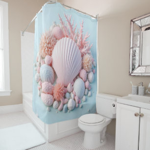 pastel coloured shells and coral bath and beauty shower curtain