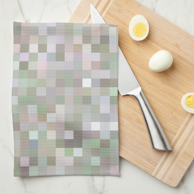 Pastel Coloured Squares Tea Towel (Quarter Fold)