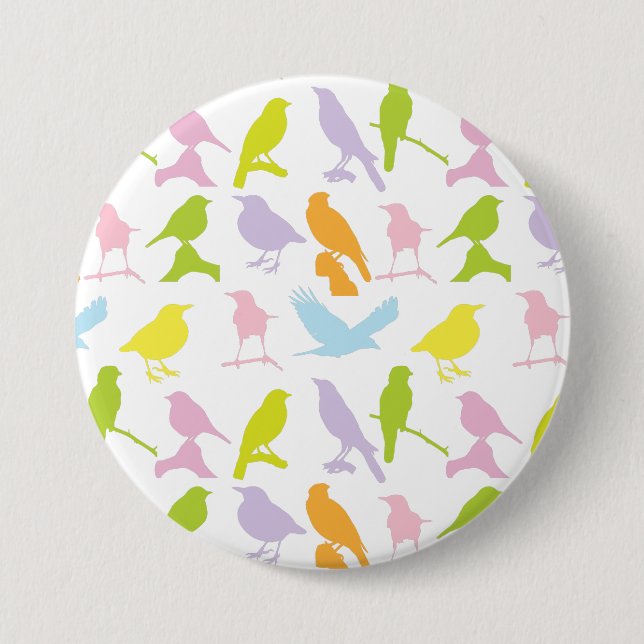 Pastel Coloured Variety of Birds Pattern 7.5 Cm Round Badge (Front)