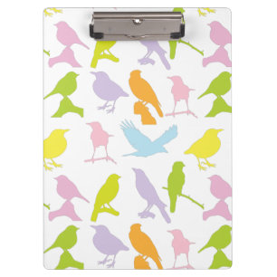 Pastel Coloured Variety of Birds Pattern Clipboard