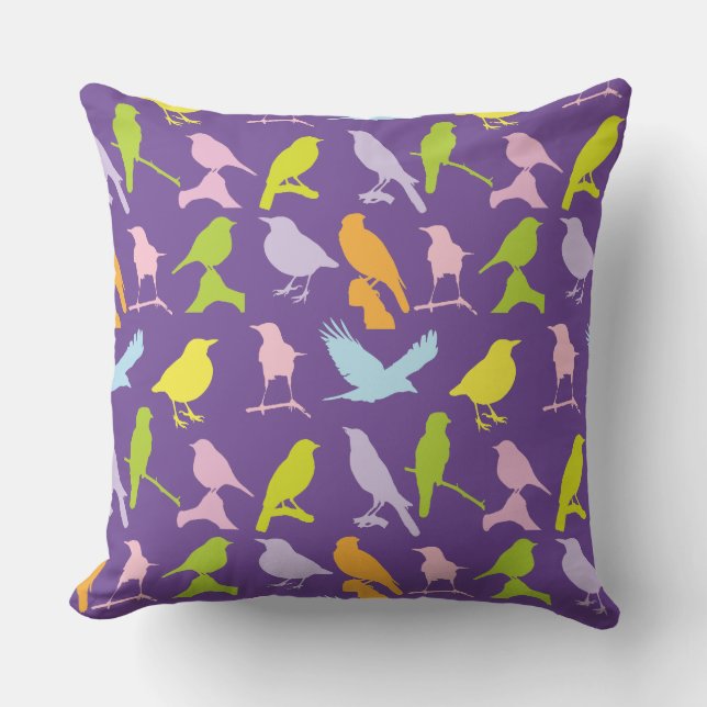 Pastel Coloured Variety of Birds Pattern Cushion (Front)