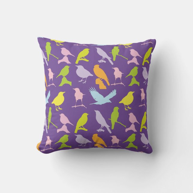Pastel Coloured Variety of Birds Pattern Cushion (Front)