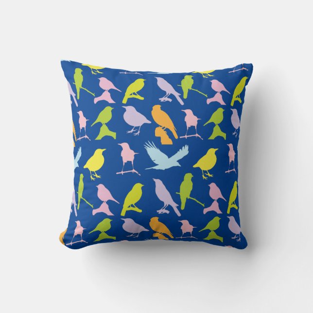 Pastel Coloured Variety of Birds Pattern Cushion (Front)