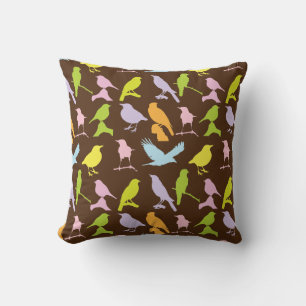 Pastel Coloured Variety of Birds Pattern Cushion