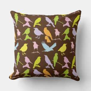 Pastel Coloured Variety of Birds Pattern Cushion