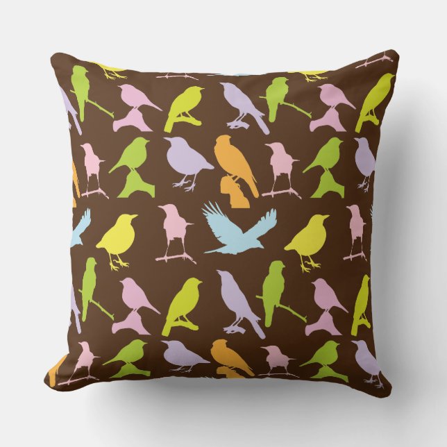 Pastel Coloured Variety of Birds Pattern Cushion (Front)