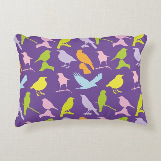 Pastel Coloured Variety of Birds Pattern Decorative Cushion (Front)