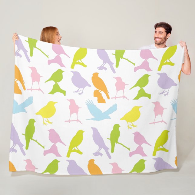 Pastel Coloured Variety of Birds Pattern Fleece Blanket (In Situ)