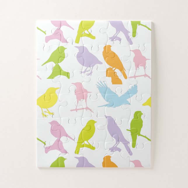 Pastel Coloured Variety of Birds Pattern Jigsaw Puzzle (Vertical)