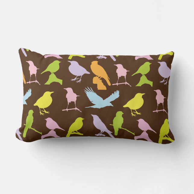 Pastel Coloured Variety of Birds Pattern Lumbar Cushion (Front)