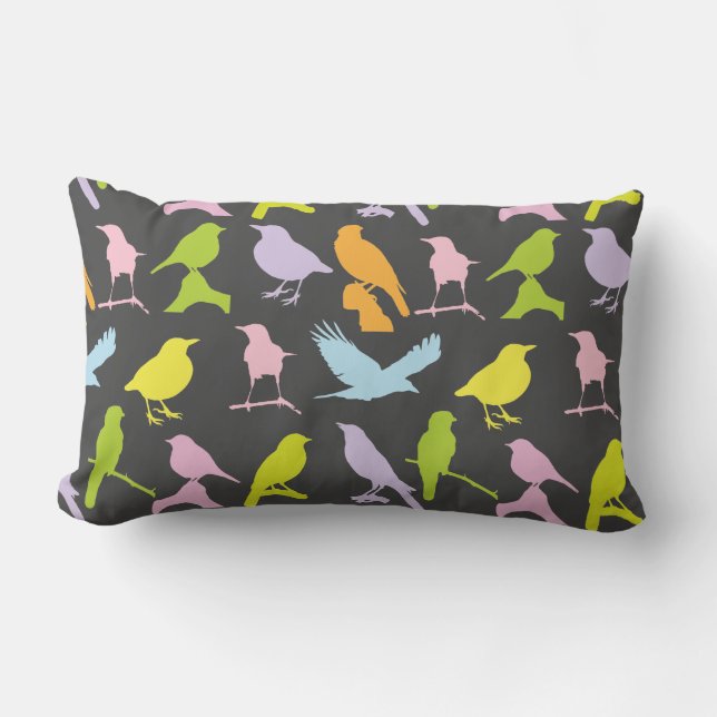 Pastel Coloured Variety of Birds Pattern Lumbar Cushion (Front)