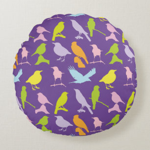 Pastel Coloured Variety of Birds Pattern Round Cushion