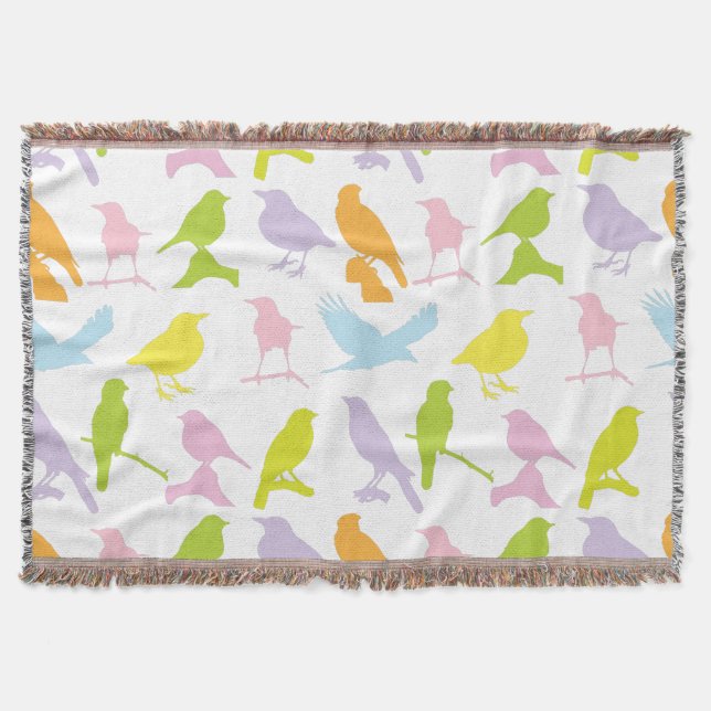 Pastel Coloured Variety of Birds Pattern Throw Blanket (Front)