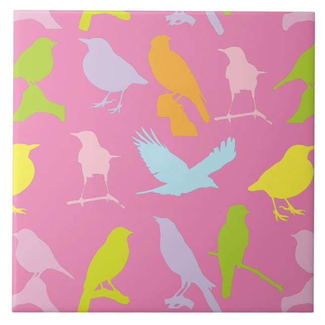 Pastel Coloured Variety of Birds Pattern Tile (Front)