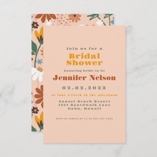 Pastel Colourful 70s Bridal Shower Invitation (Front/Back)