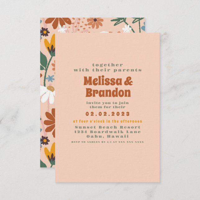 Pastel Colourful 70s Wedding Invitation (Front/Back)