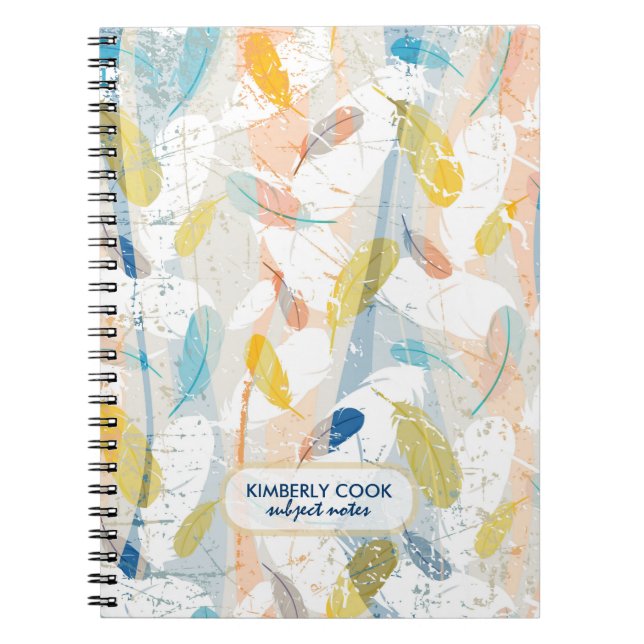 Pastel Colourful Abstract Feathers Pattern Notebook (Front)
