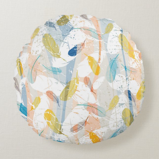 Pastel Colourful Abstract Feathers Pattern Round Cushion (Front)