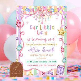 Pastel Colourful Bedazzled Gem First Birthday Invitation