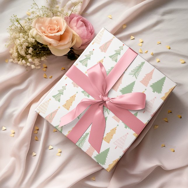 Pastel Colourful Christmas Trees Wrapping Paper (Creator Uploaded)