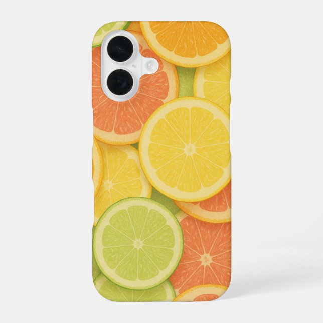 Pastel Colourful Citrus Slice Pattern iPhone 16 Case (Back)