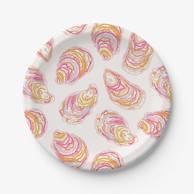 Pastel Colourful Coastal Oyster Shells Paper Plate (Front)
