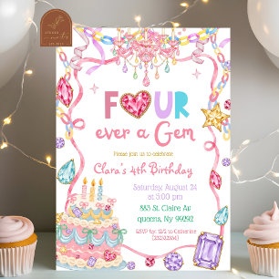 Pastel Colourful Four-ever a Gem Birthday Invitation