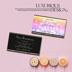 Pastel Colourful Glitter Black Gold Border Initial Business Card