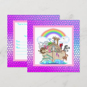 Pastel colourful NOAHS ARK PARTY INVITATION