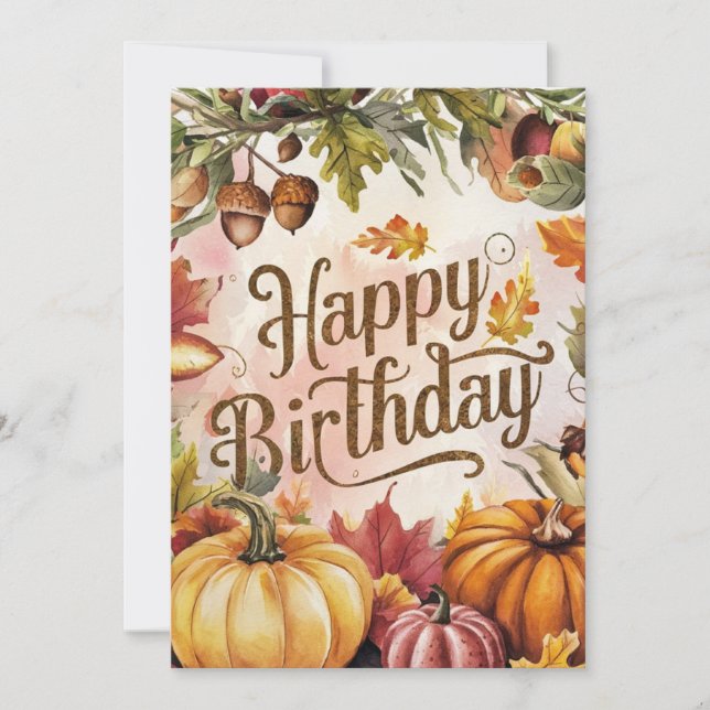 Pastel Colourful Pumpkin Autumn Fall Happy Birthda Card (Front)