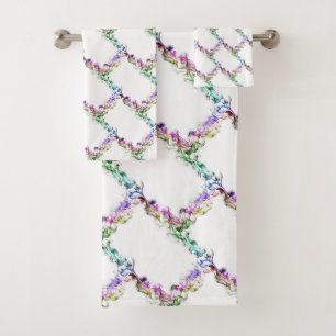 Pastel Colourful Rainbow Flames Floral Diamond Bath Towel Set