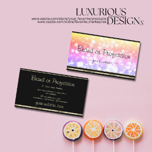 Pastel Colourful Rainbow Glitter Stars Black Gold Business Card