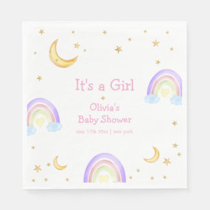 Pastel Colourful Rainbow Moon Star Baby Shower Napkin