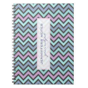 Pastel Colourful Retro Chevron Pattern -Monogram Spiral Notebook