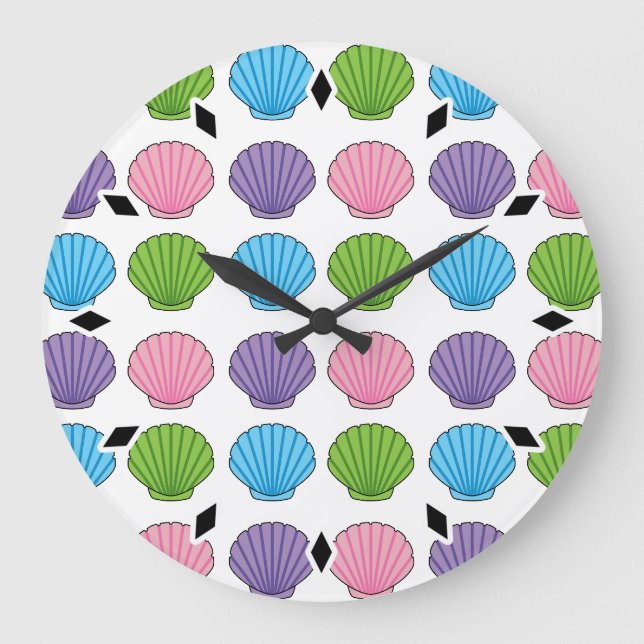 Pastel Colourful Seashell Pack Large Clock (Front)
