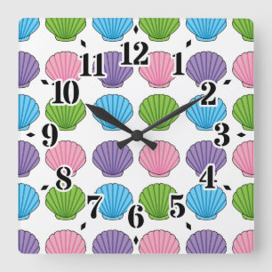Pastel Colourful Seashell Pack Square Wall Clock