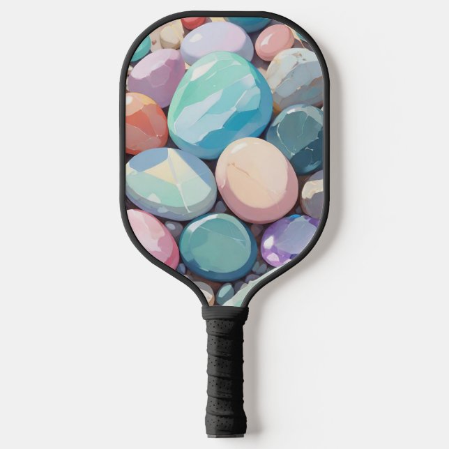Pastel colourful stones pickleball paddle (Front)
