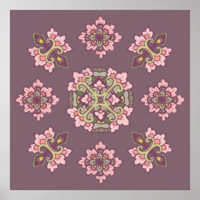 Pastel Colourful Tracery Ornament Pattern Poster (Front)