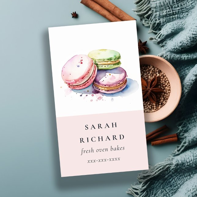 Pastel Colourful Watercolor French Macarons Bakery Business Card (Creator Uploaded)