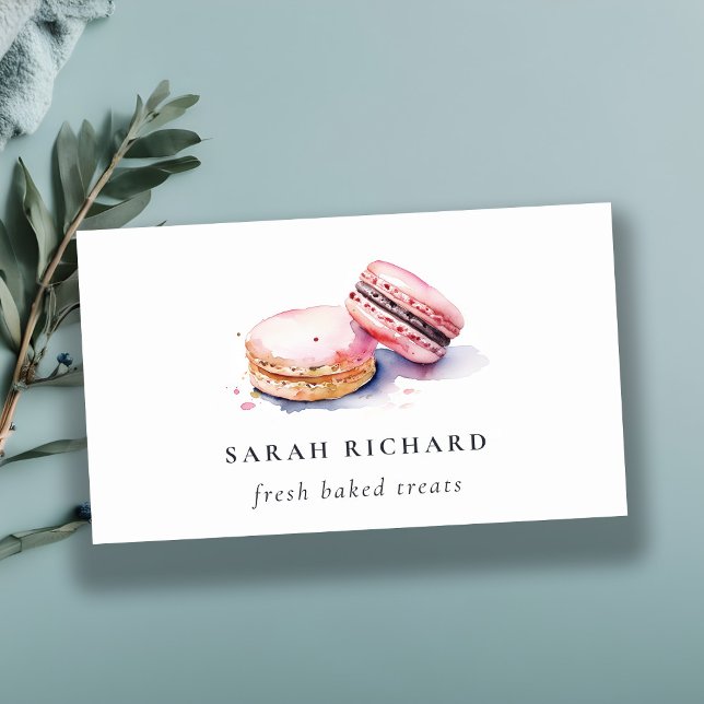 Pastel Colourful Watercolor French Macarons Bakery Business Card (Creator Uploaded)