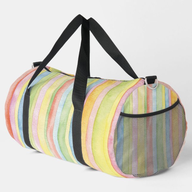 Pastel Colourful Watercolour Stripes Duffle Bag (Right Corner)