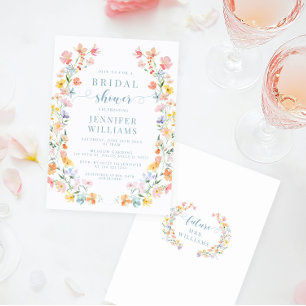 Pastel Colourful Wildflower Boho Bridal Shower  Invitation