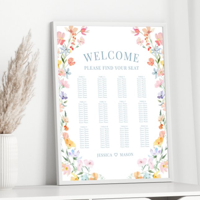 Pastel Colourful Wildflower Wedding Seating Chart (Creator Uploaded)