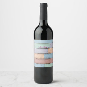 pastel colourful wood rustic monogram est. year na wine label
