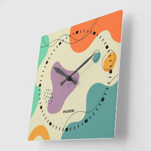 Pastel colours abstract shapes modern background square wall clock