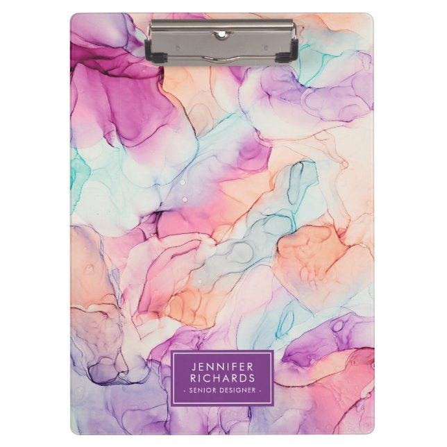 Pastel Colours Alcohol Ink Personalised Clipboard (Front)