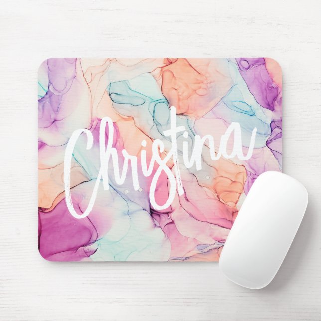 Pastel Colours Alcohol Ink Stain Pattern Mousepad (With Mouse)