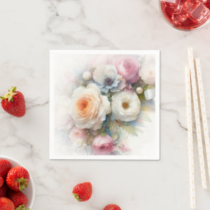 Pastel Colours Aquarell Floral Art Painting Weddin Napkin