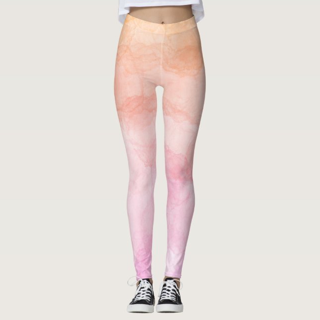 Pastel colours artistic watercolor painted pattern leggings (Front)