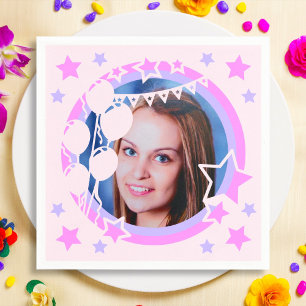 Pastel Colours Birthday Party Framed Photo Paper Napkin